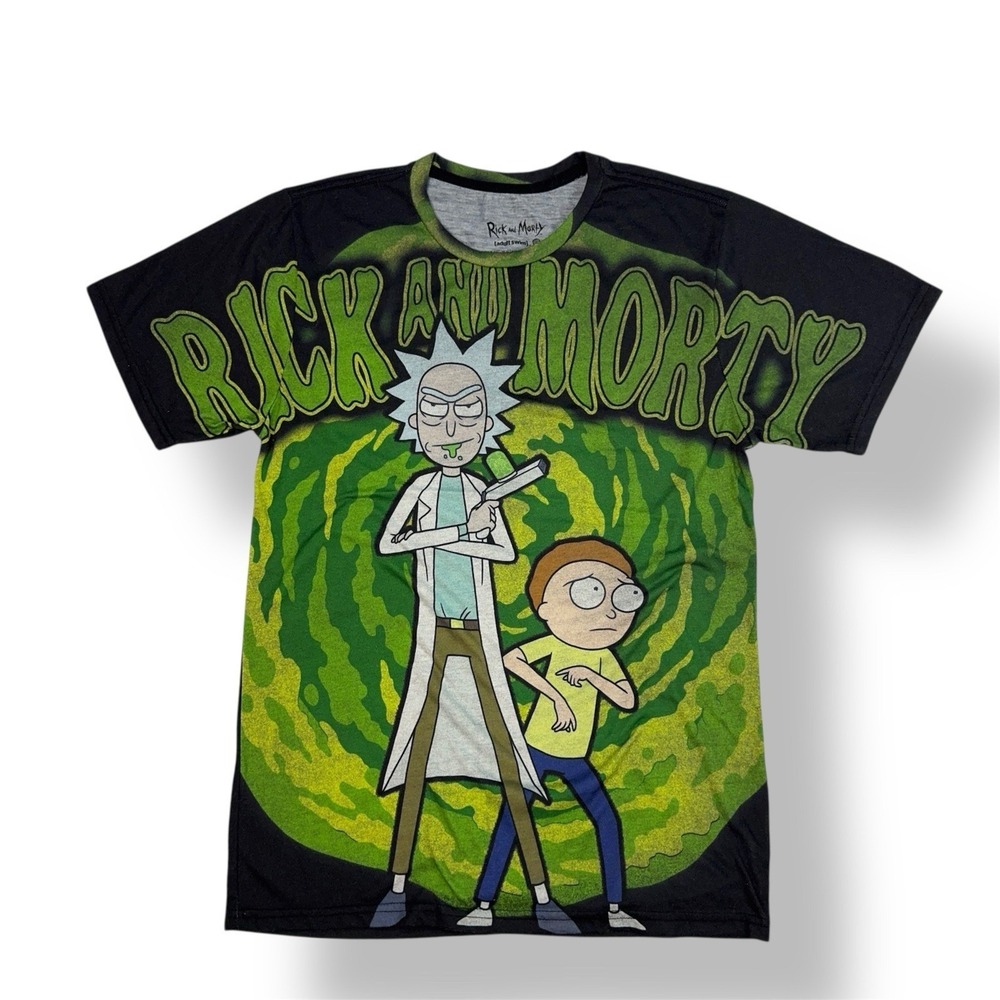 Rick And Morty T-Shirt Unisex Size S Portal Graphic Print Adult Swim Black